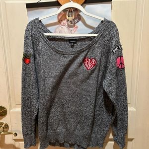 Torrid black marled knit patch scoop neck sweater